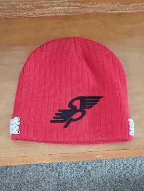 Red Knit Beanie with Black Winged Logo